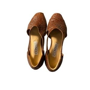 Vintage Connie Shoes Brown Leather Flats Animal Print Size 7B Brazil W/Box